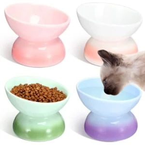 4 Pcs Ceramic Raised Cat Food Bowls
