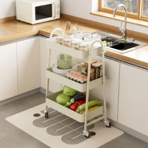 3-Tier Metal Storage Cart with Lockable Wheels